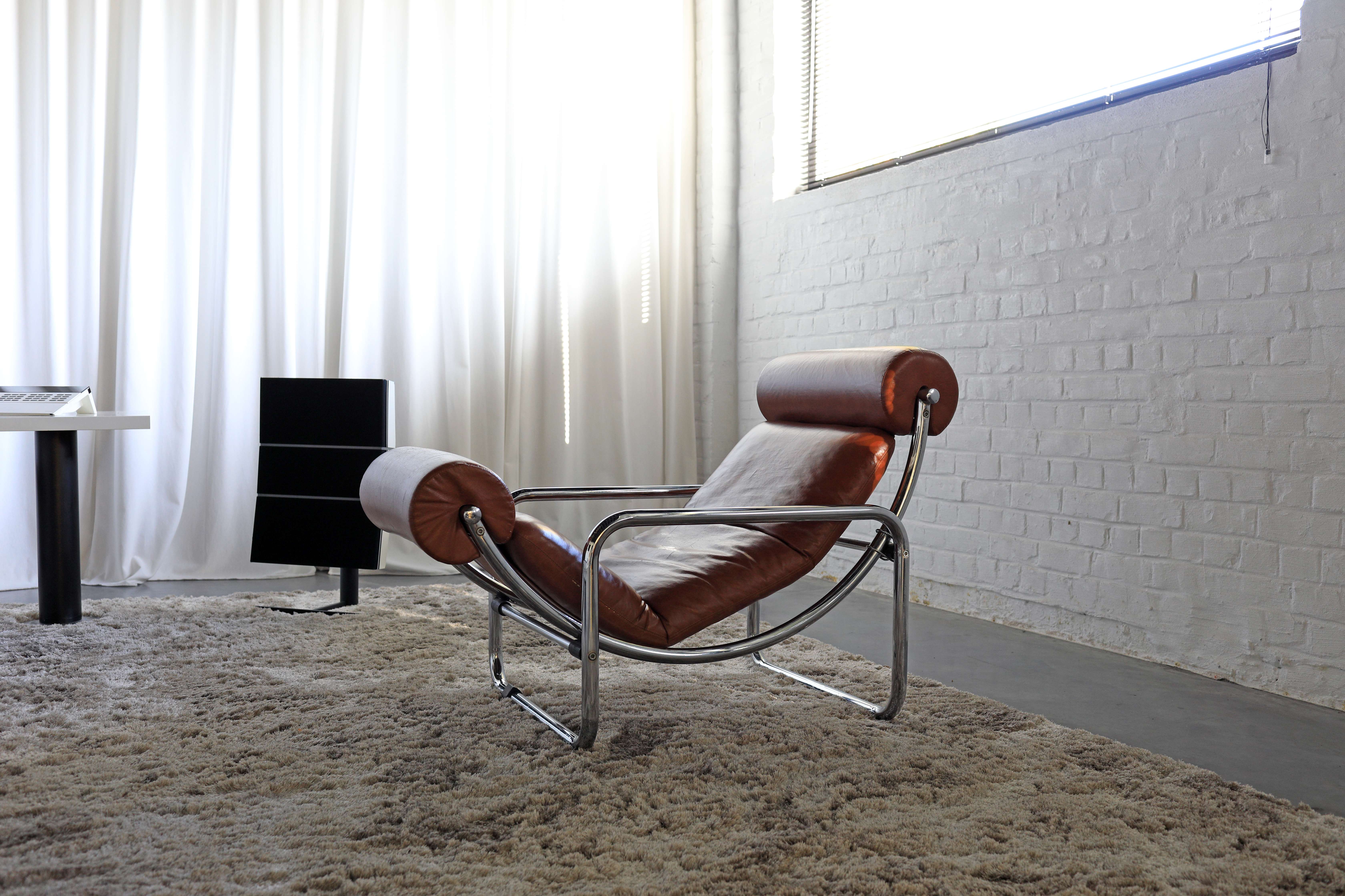 Fauteuil lounge réglable vintage cognac, 1970